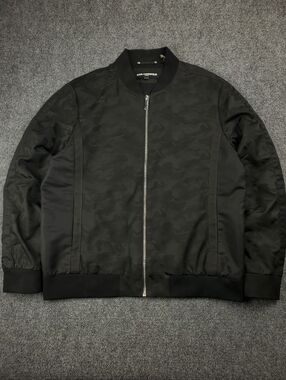 Karl Lagerfeld Paris Bomber Jacket Mens XL Camouflage Jacquard Zip Up Cuffed